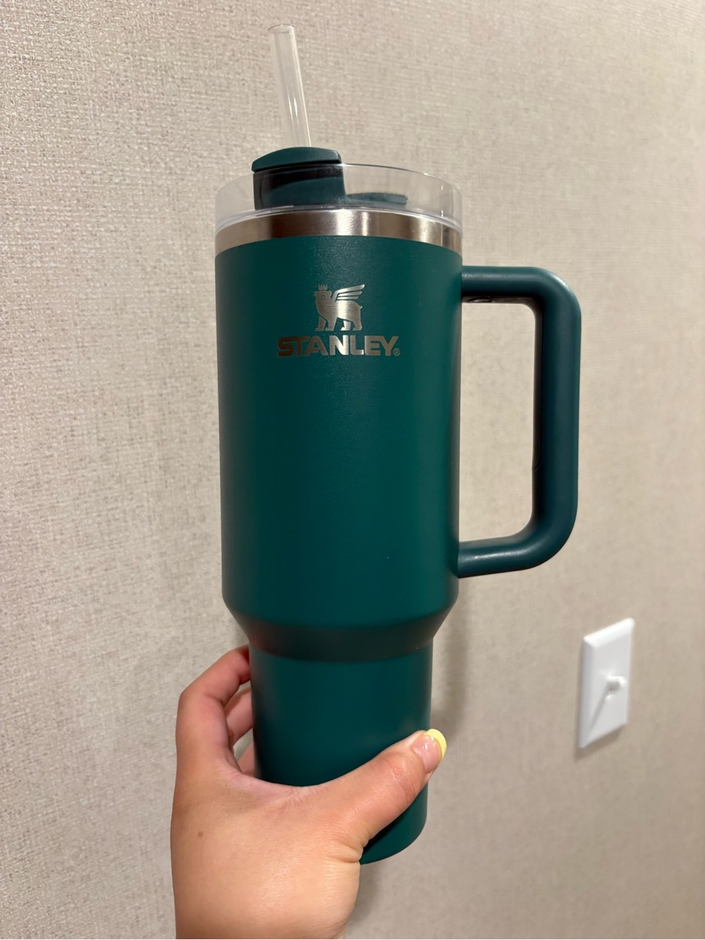 Stanley Evergreen Green Insulated Travel Mug with Handle and Straw
